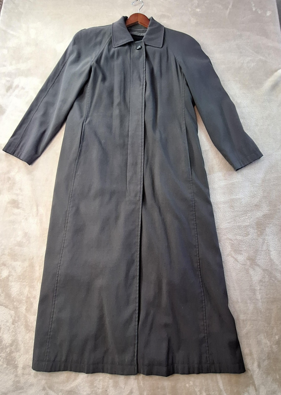 Jones New York Coat Womens Large Charcoal Gray Long Lined Overcoat Trench Rain